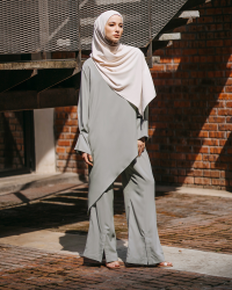 Image of ASYMMETRICAL TOP CO-ORD SET - COLD GREY