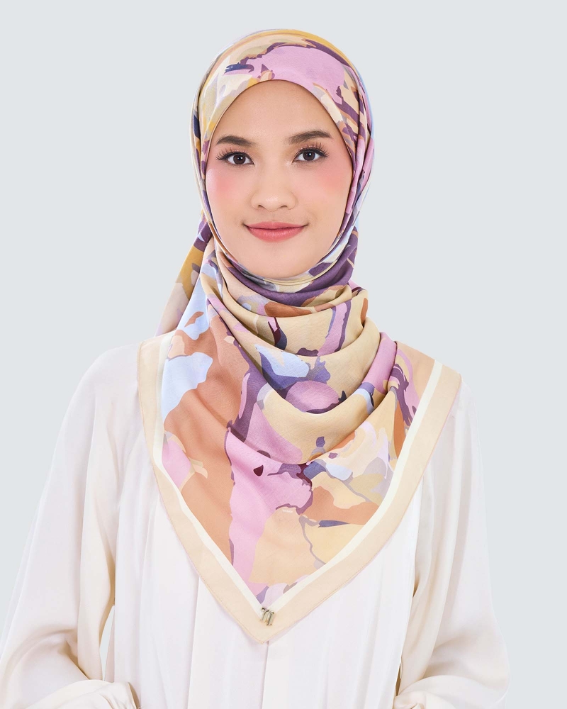 Image of WATERCOLOUR COTTON VOILE SQUARE - CAMELAIRE