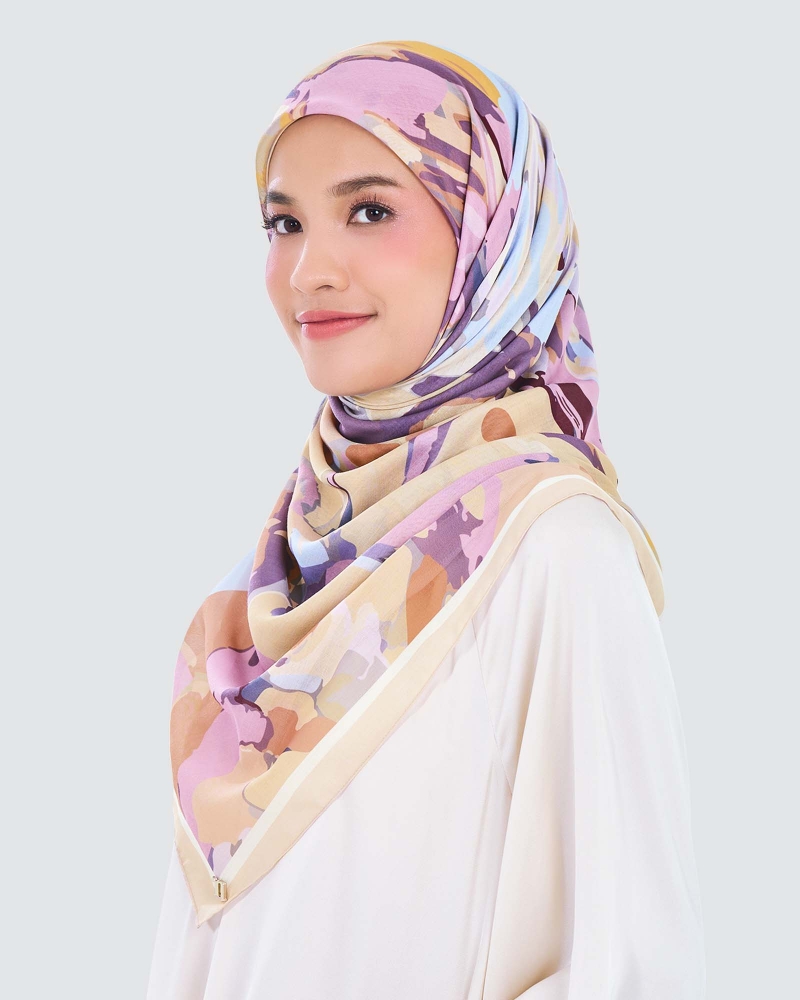 Image of WATERCOLOUR COTTON VOILE SQUARE - CAMELAIRE