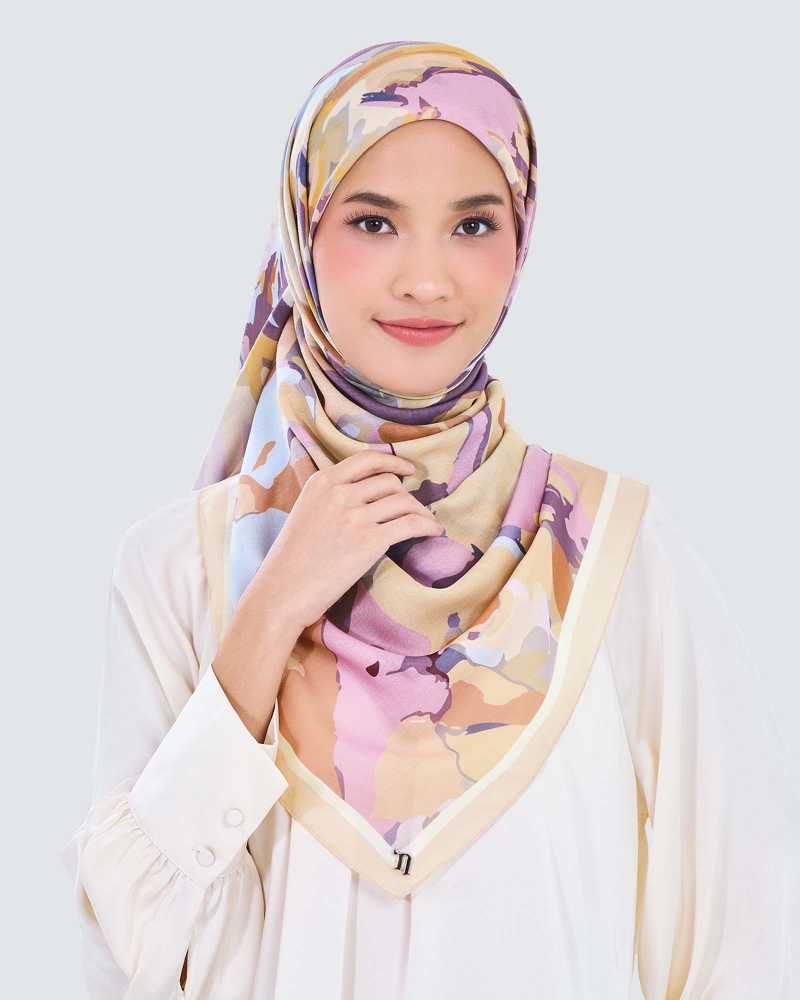 Image of WATERCOLOUR COTTON VOILE SQUARE - CAMELAIRE