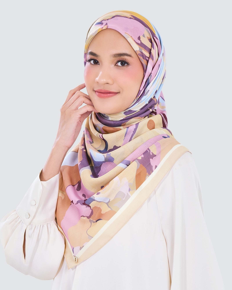 Image of WATERCOLOUR COTTON VOILE SQUARE - CAMELAIRE