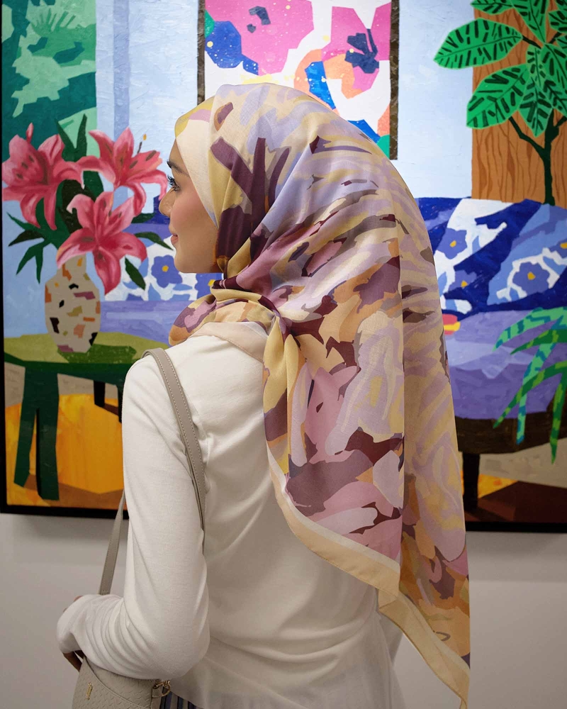 Image of WATERCOLOUR COTTON VOILE SQUARE - CAMELAIRE