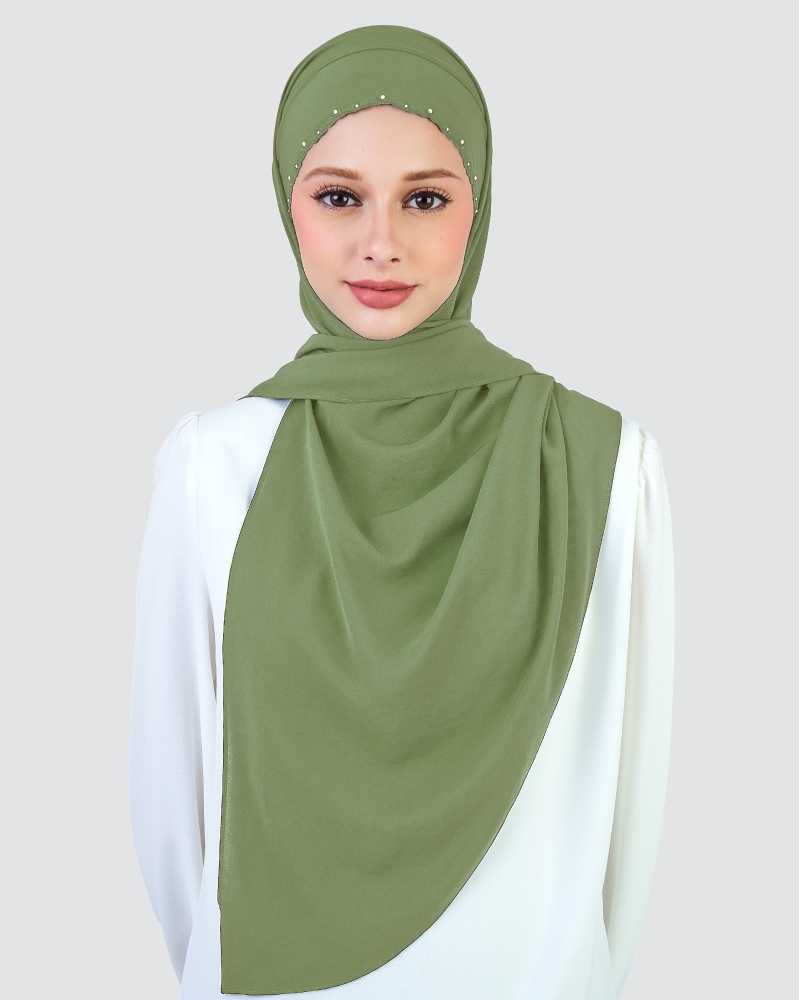Image of WIDURI EMBROIDERED CRYSTAL SEMI-INSTANT SHAWL - SPINACH
