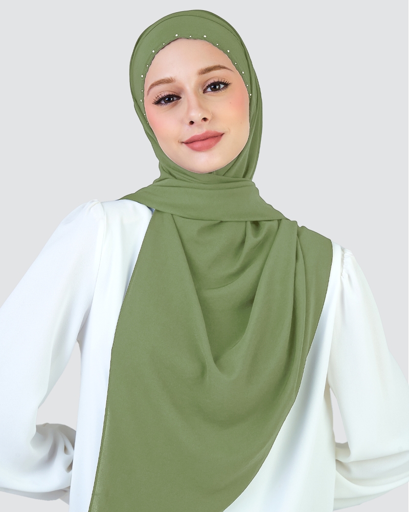 Image of WIDURI EMBROIDERED CRYSTAL SEMI-INSTANT SHAWL - SPINACH