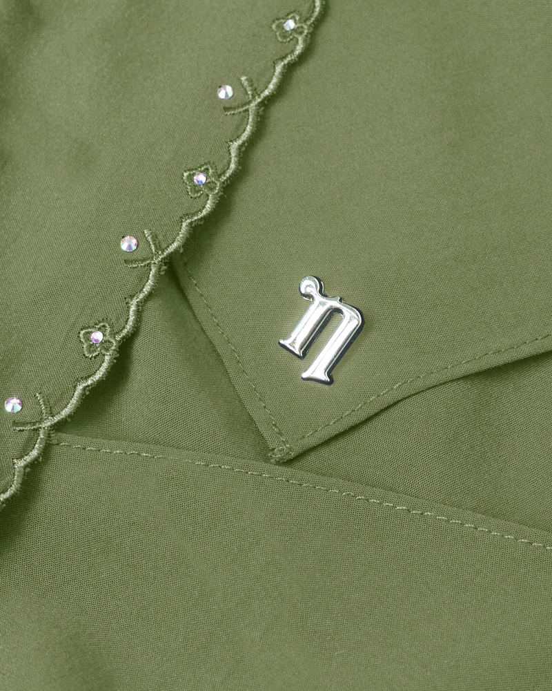 Image of WIDURI EMBROIDERED CRYSTAL SEMI-INSTANT SHAWL - SPINACH