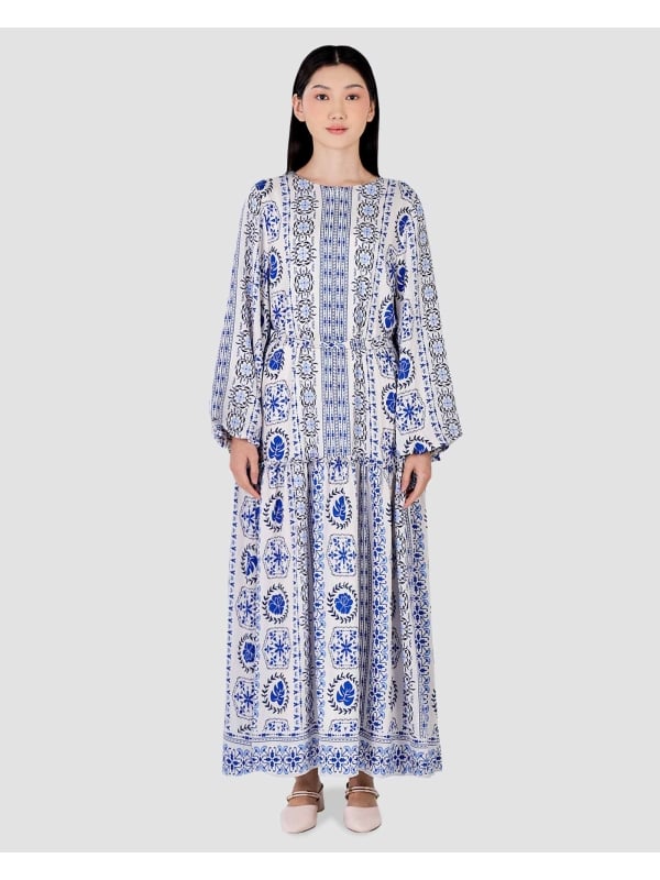 BLUE CRUISE TIERED FLOWY DRESS - AQUAMARINE
