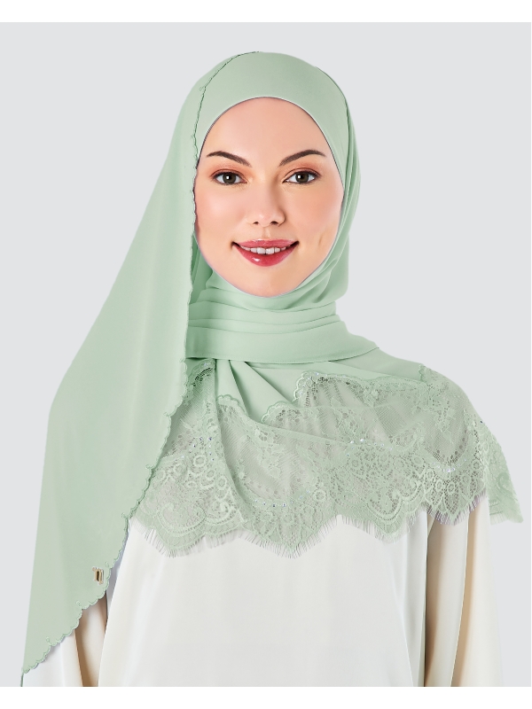JULIA LACE EMBROIDERED SHAWL - ICY SAGE