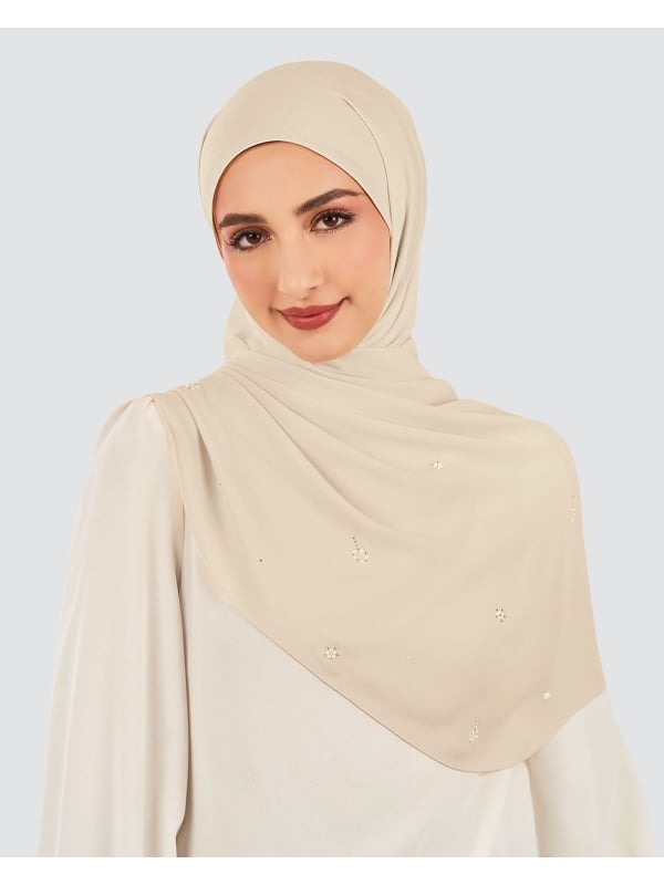 LADY GRACE CRYSTAL CHIFFON SHAWL - OYSTER