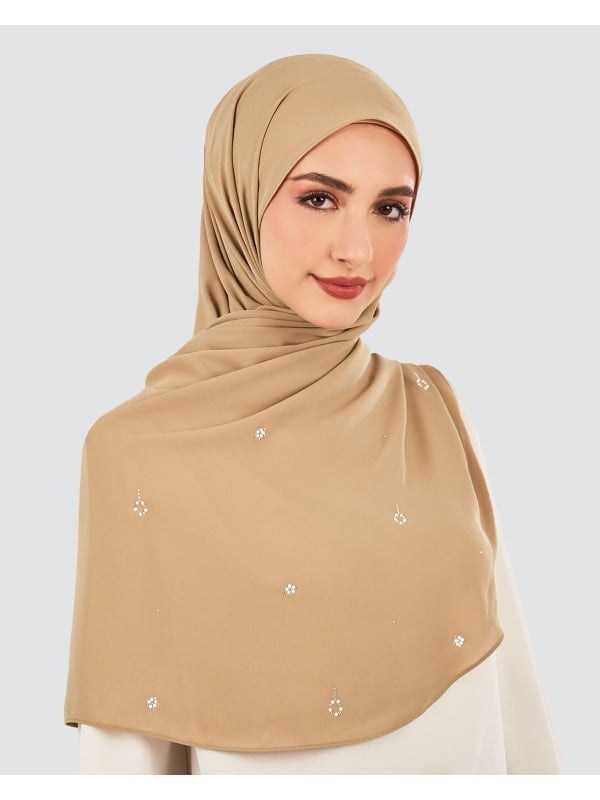 LADY GRACE CRYSTAL CHIFFON SHAWL - SADDLE