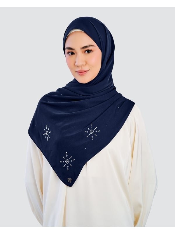 LADY MARISA CRYSTAL MATTE SATIN SHAWL - NAVY BLUE