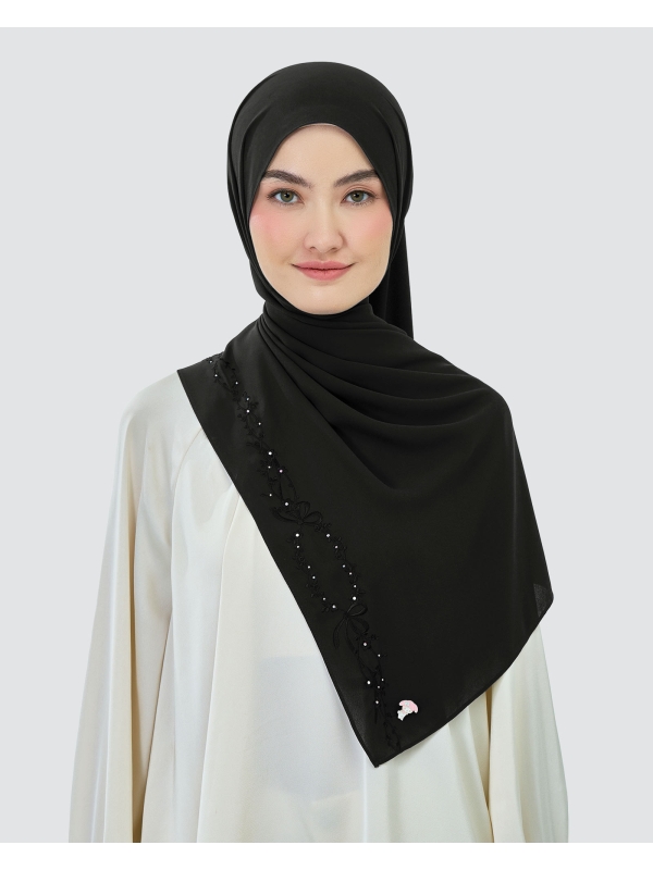 MY MELODY & NAELOFAR EMBROIDERED SHAWL - COMIC COAL