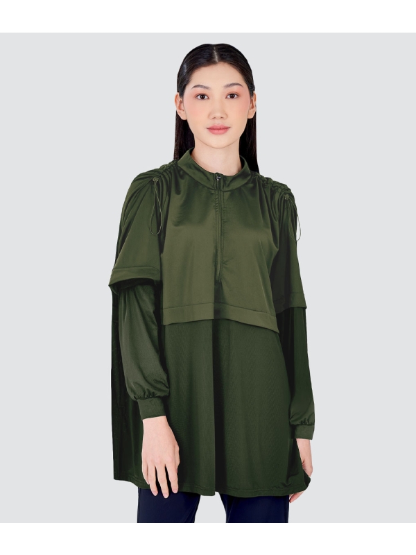 nPOWER MODEST SWIM ZIP TOP - FOREST