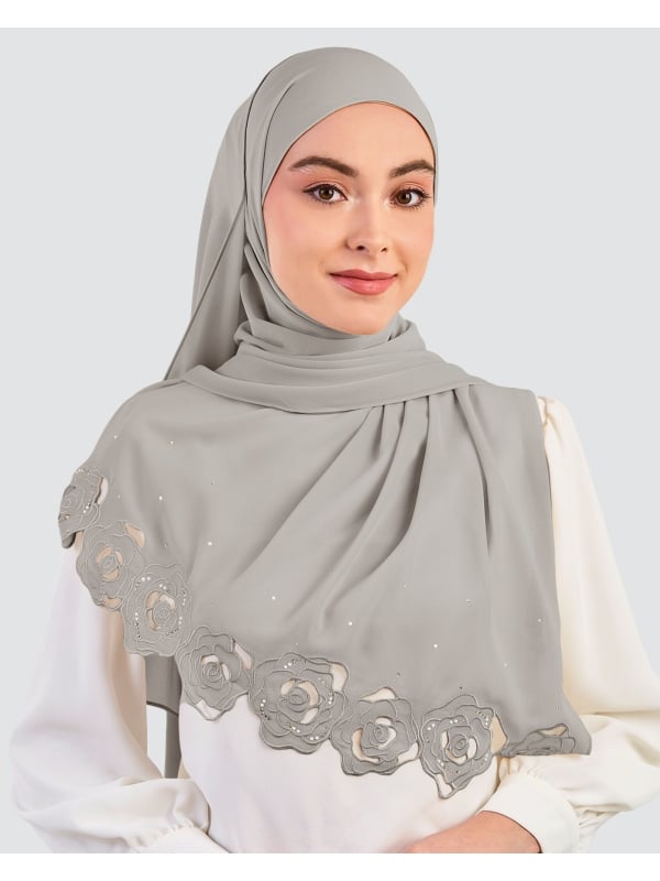 ROSE EMBROIDERED CRYSTAL SHAWL - CEMENT