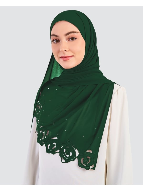 ROSE EMBROIDERED CRYSTAL SHAWL - EMERALD