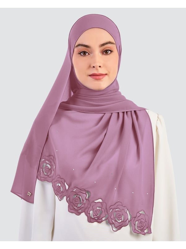 ROSE EMBROIDERED CRYSTAL SHAWL - GLOSSY GRAPE