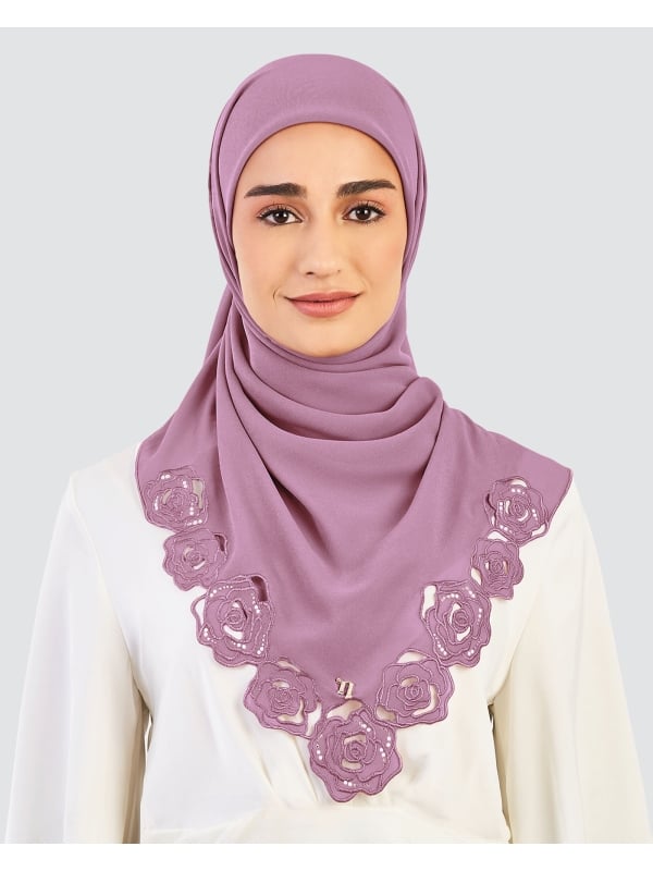 ROSE EMBROIDERED CRYSTAL SQUARE - GLOSSY GRAPE