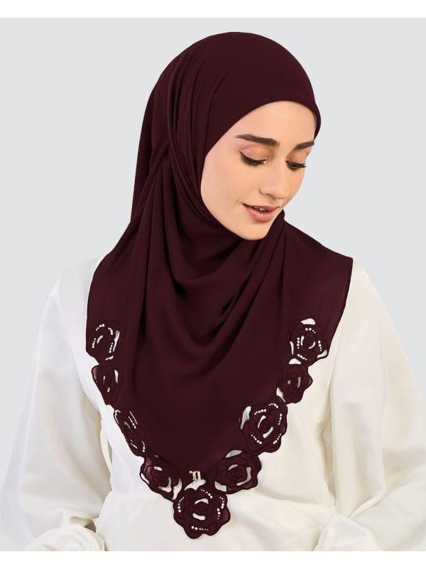 ROSE EMBROIDERED CRYSTAL SQUARE - PRUNE
